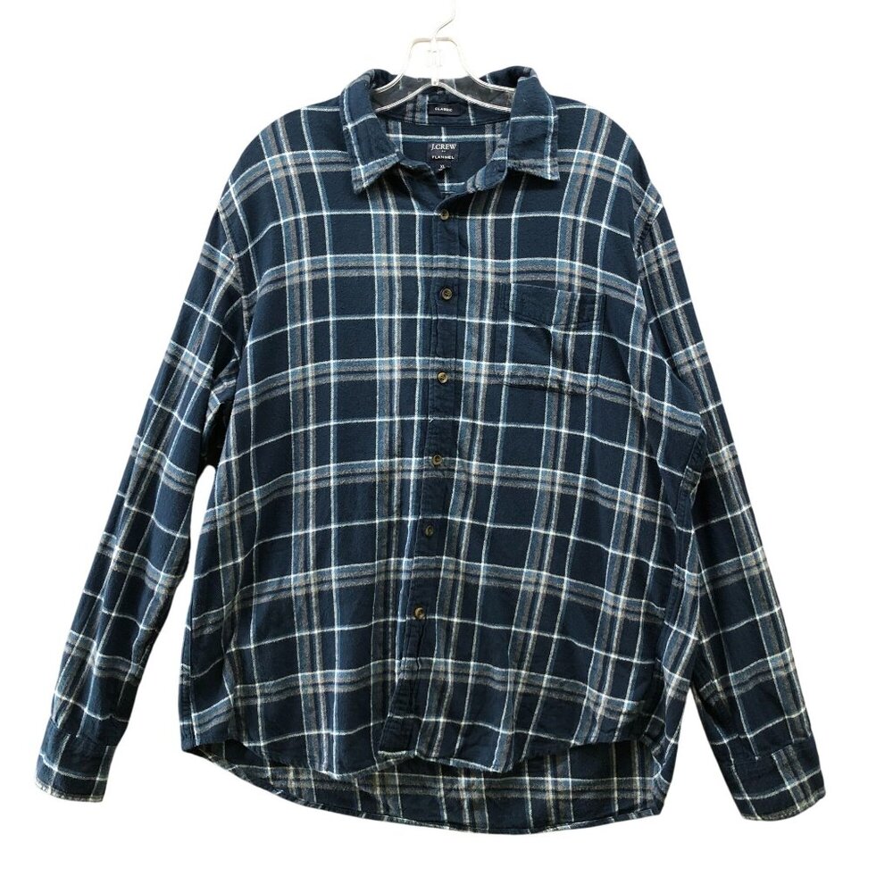 J. Crew Classic Plaid Flannel Shirt Mens XL Blue Plaid Cotton